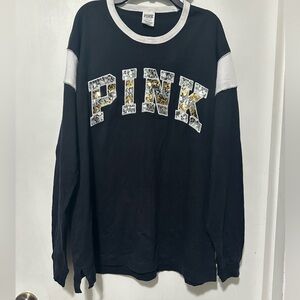 Victoria’s Secret PINK bling black campus t-shirt Size Large
